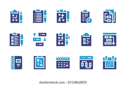 Planning icon set. Duotone color. Vector illustration. Containing planning, masterplan, strategy, holidays, documentation, calendar, list, prioritize.