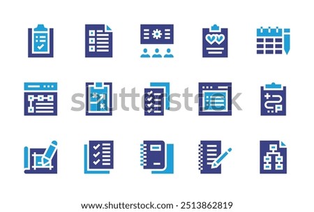 Planning icon set. Duotone color. Vector illustration. Containing weddingplanning, planning, schedule, checklist, strategy, listing, clipboard.