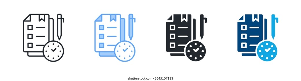 Ícone do Planning Definir Vários Estilos. Projetado Em Contorno, Azul, Glifo, Tom Duplo