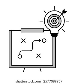 Planning Icon – Strategy Board with Lightbulb Representing Tactical Decision-Making