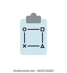 Planning icon with strategy elements, including arrows and clipboard. Great for business presentations and workflow designs.