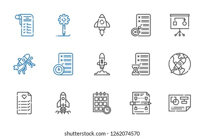 planning icons set. Collection of planning with schedule, startup, wedding planning, creative process, shopping list. Editable and scalable planning icons.