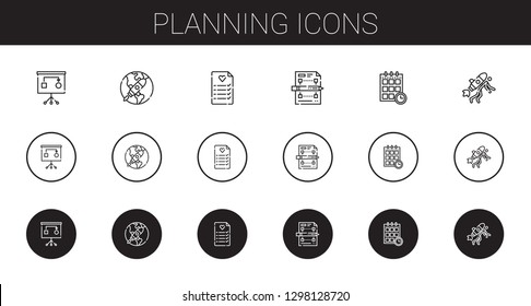 planning icons set. Collection of planning with startup, wedding planning, schedule. Editable and scalable icons.