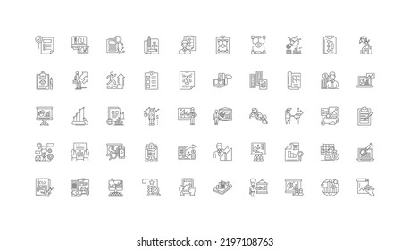 Ideas de planificación, iconos lineales, conjunto de signos de línea, colección de vectores