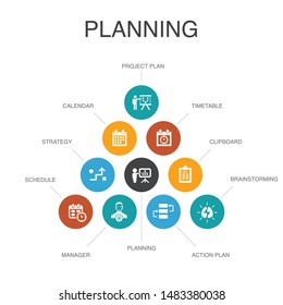 planning  Infographic 10 steps concept.calendar, schedule, timetable, Action Plan simple icons