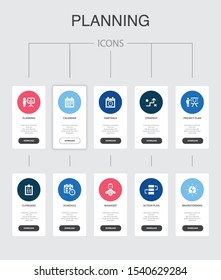 planning Infographic 10 steps UI design.calendar, schedule, timetable, Action Plan simple icons
