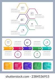 Planning infographic chart design template set. Editable infochart with icons. Instructional graphics with 5 step sequence. Visual data presentation. Myriad Variable Concept, Arial Regular fonts used