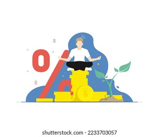Planning investments for the future concept, Human yoga meditation with saving rewards, Digital marketing illustration.