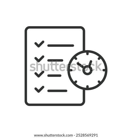 Planning, in line design. Planning, strategy, organization, goals, schedule, timeline, project management on white background vector. Planning, in line design editable stroke icon