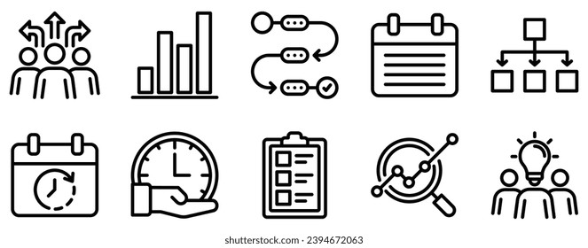 planning line style icon set collection