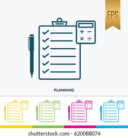 Planning List Icon Vector Symbol and Calculator Silhouette Design