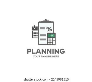 Planning logo design. Wealth calculation with tax percentage and monthly income vector illustration vector design and illustration.