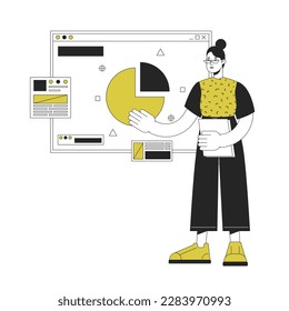 Planning manager duo color line concept vector spot illustration. Editable 2D flat duotone cartoon character on white for web design. Project tracking creative idea for website, social media