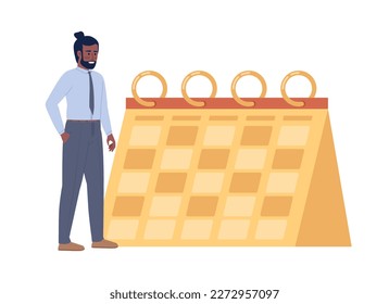 Planning manager flat concept vector spot illustration. Editable 2D cartoon character on white for web design. Schedule. Professional coordinator with calendar creative idea for website, mobile app