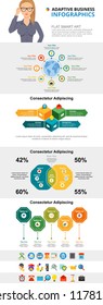 Planning and marketing infographic charts set. Process and percentage charts for presentation slide templates. Business concept for annual report, flyer layout and banner design.