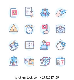 Planning mobile app - line design style icons set. Task management idea. Daily plan, notifications, reminder, personal, completed, progress, to do list, priority, efficiency, team, comments, target