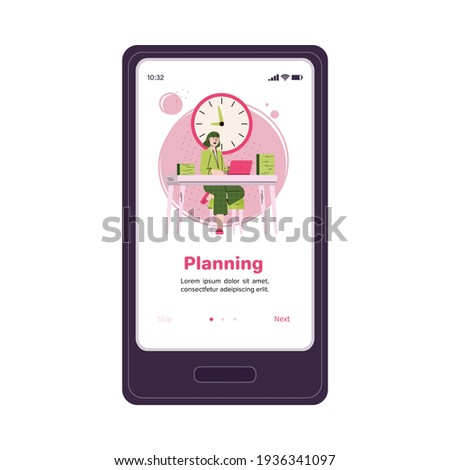 Planning mobile app onboarding poster template on smartphone screen