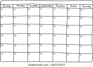 Planning for a month. In the freehand style. Suitable for any month, it is tedious only to fill in the numbers and the name of the month.