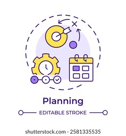 Planning multi color concept icon. Setting corporate goals for development. Performance management system. Round shape line illustration. Abstract idea. Graphic design. Easy to use in booklet