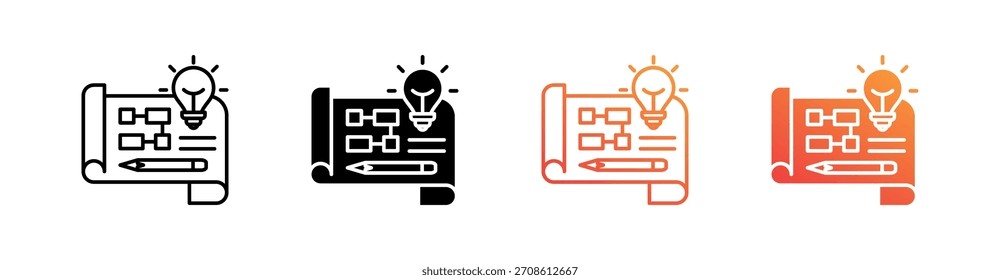 Conjunto de iconos de varios estilos de planificación