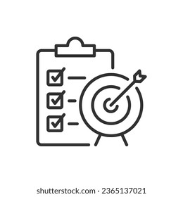 Planning and objectives, linear icon. Checklist and goal. Line with editable stroke