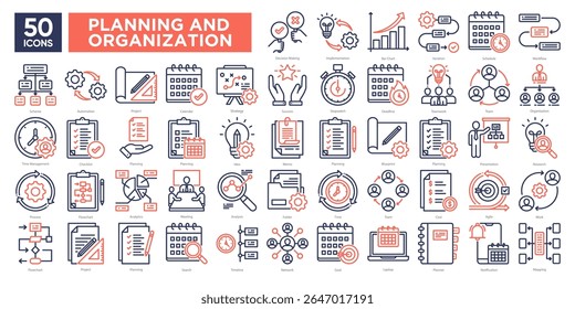 Planning And Organization icon collection set. Simple dual tone color vector style icons pack. Vector illustration.