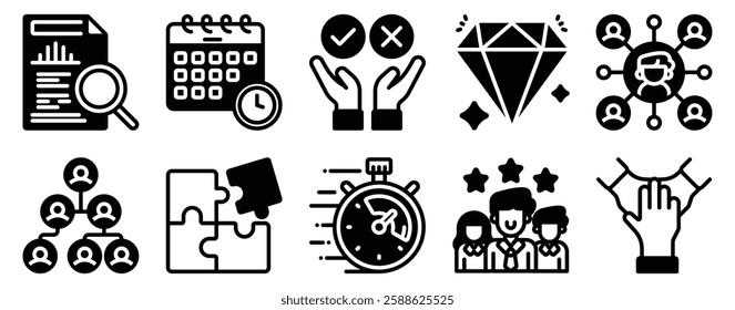 Planning and Organization Icon Set Efficient Solid Style Collection for Productivity and Management.