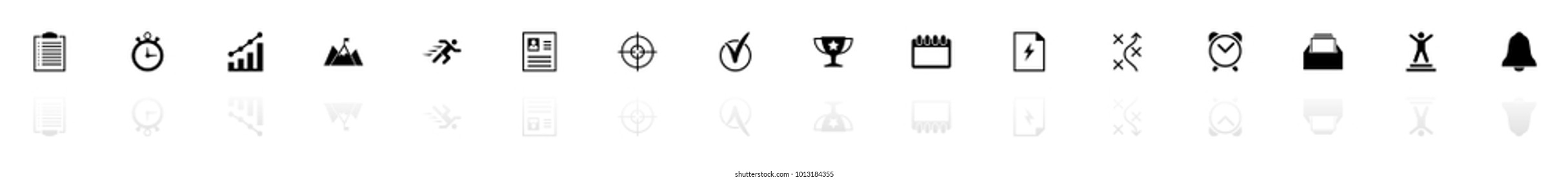 Planning Organization icons - Black horizontal Illustration symbol on White Background with a mirror Shadow reflection. Flat Vector Icon.