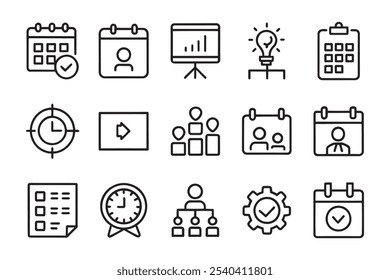 
Planung und Organisation Management verwandte editierbare Symbolsatz einzelne flache Vektorgrafik weißer Hintergrund