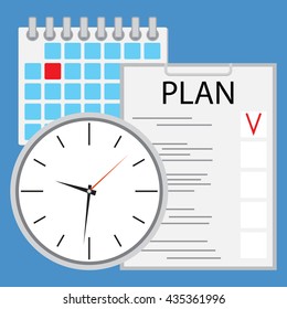 Planning and organization of time flat. Management time business illustration, strategy vector plan agenda work