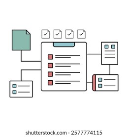 Planning organize projects concept, outline fill minimal style. vector illustrations