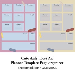 Planning organizer for notes in a notebook weekly business challenge