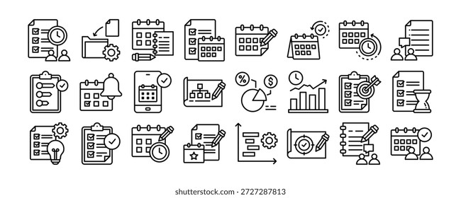 Planning and Organizing icon collection. Containing design office, business, plan, management, schedule, calendar	