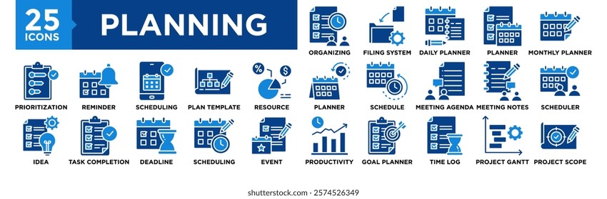 Planning and Organizing icon collection set. Containing design office, business, plan, management, schedule, calendar	