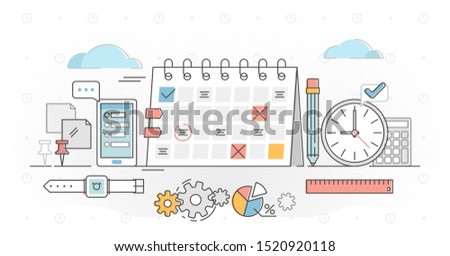 Planning outline concept vector illustration. Schedule calendar system to organize daily routine. Time management chart graphic to structure deadline meetings, agenda or appointments. Daily task list.