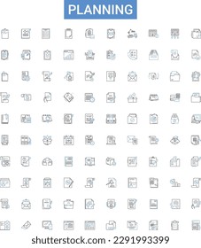 Planning outline icons collection. Scheme, Arrangement, Program, Design, Outline, Map, Map out vector illustration set. Method, Intend, Agenda line signs