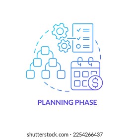 Planning phase blue gradient concept icon. Build work strategy. Choose priority. Project management abstract idea thin line illustration. Isolated outline drawing. Myriad Pro-Bold font used