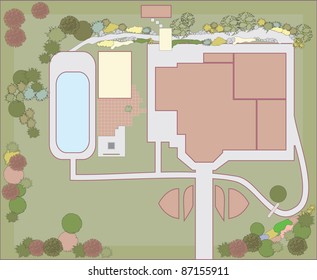 Planning of the plot in a residential building. Landscaping project.