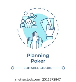 Planning poker concept icon. Teamwork planning, agile technology. Workflow methodology. Round shape line illustration. Abstract idea. Graphic design. Easy to use in infographic, presentation