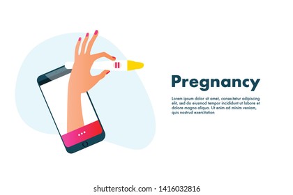 Planning of pregnancy. Hand holding ovulation or pregnancy test vector illustration. Female reproductive, fertility or hormone health concept. Template for banner, website, ad.
