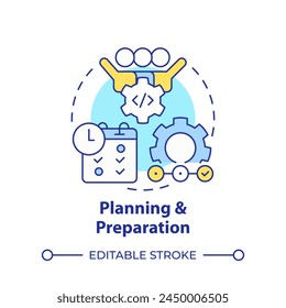 Planning and preparation multi color concept icon. Hackathon process structure. Project management. Round shape line illustration. Abstract idea. Graphic design. Easy to use in promotional materials