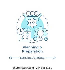 Planning and preparation soft blue concept icon. Hackathon process structure. Project management. Round shape line illustration. Abstract idea. Graphic design. Easy to use in promotional materials