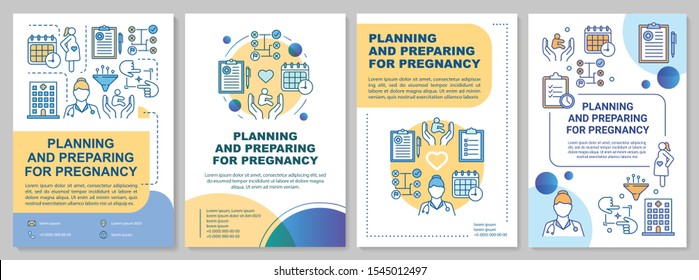 Planning and preparing for pregnancy brochure template. Flyer, booklet, leaflet print, cover design with linear illustrations. Vector page layouts for magazines, annual reports, advertising posters