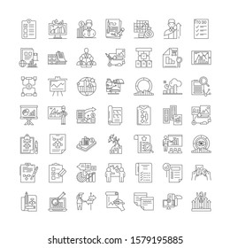 Planning proccess linear icons, signs, symbols vector line illustration set