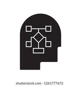 Planning process head black vector concept icon. Planning process head flat illustration, sign