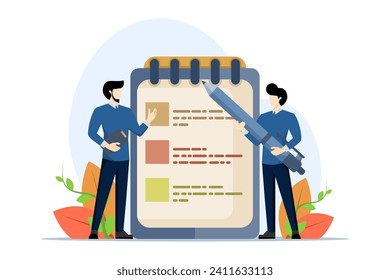 planning or productivity concept, businessman holding pencil with notebook to make notes. Note taking for study and work, an efficient way for important information, summaries or conclusions.