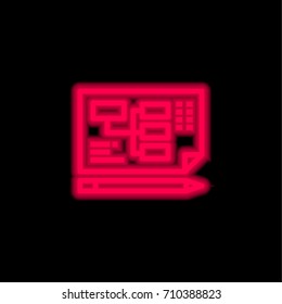 Planning red glowing neon ui ux icon. Glowing sign logo vector