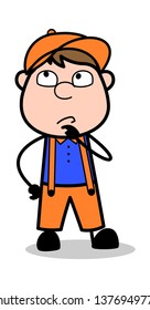 Planning - Retro Cartoon Carpenter Worker Vector Illustration﻿