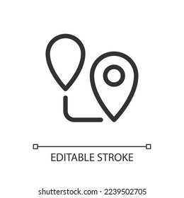 Planning route pixel perfect linear ui icon. GPS navigation. Distance. Move to location. GUI, UX design. Outline isolated user interface element for app and web. Editable stroke. Arial font used