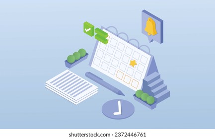 planning schedule.on blue background.3D design.isometric vector design Illustration.